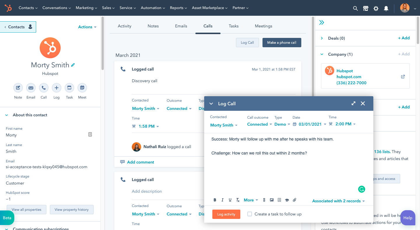 Call Logging App | HubSpot